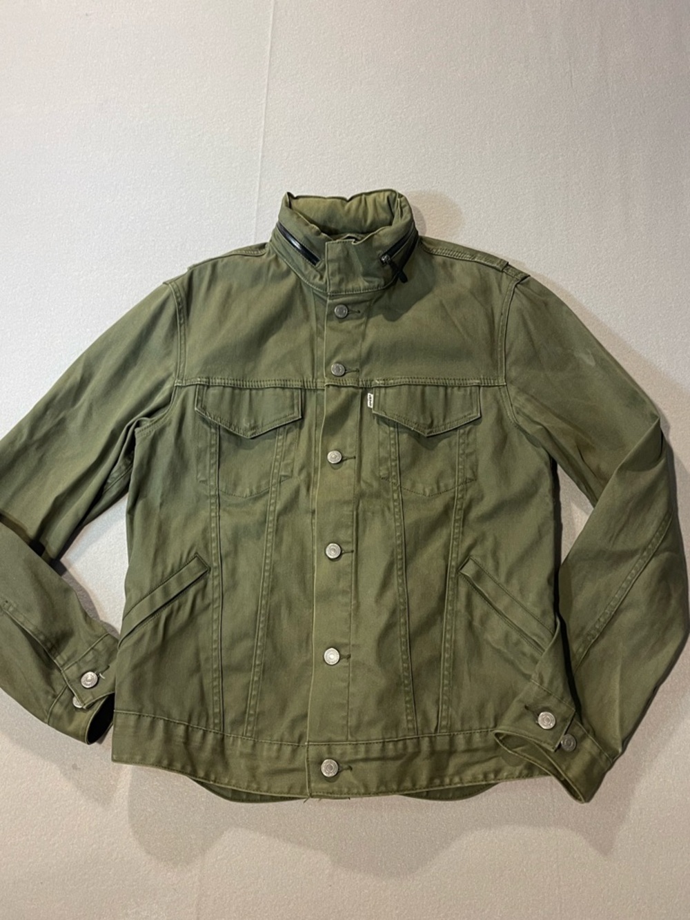 Levis Hooded Commuter Trucker Jacket Olive Green Size M Cycling Biker Reflective